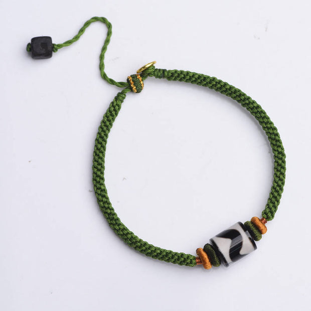 Buddha Stones Handmade Tibetan Dzi Bead Protection Braided Green Rope Bracelet Bracelet BS 10