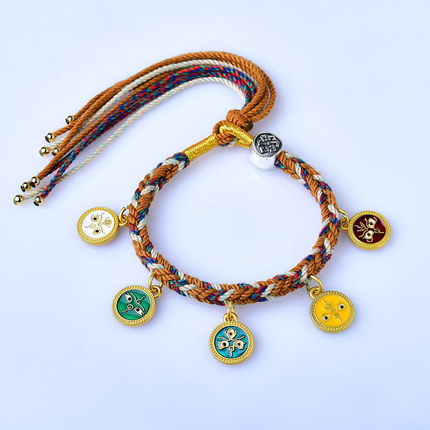 Buddha Stones Handmade Tibetan Multicolored Rope Five God Of Wealth Luck Bracelet Bracelet BS 3