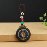 Buddha Stones Tibetan Shankha Conch Om Mani Padme Hum Lotus Fu Character Gourd Peace Key Chain Key Chain BS Blue Fu Character