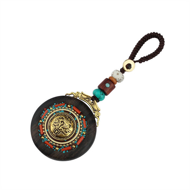 Buddha Stones Tibetan Shankha Conch Om Mani Padme Hum Lotus Fu Character Gourd Peace Key Chain Key Chain BS 5