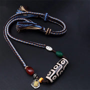 Buddha Stones Tibetan Nine-eye Dzi Bead Protection Braided Rope Necklace Pendant Necklaces & Pendants BS 8