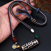 Buddha Stones Tibetan Nine-eye Dzi Bead Protection Braided Rope Necklace Pendant Necklaces & Pendants BS Nine-Eye Dzi Bead(Wealth♥Power)