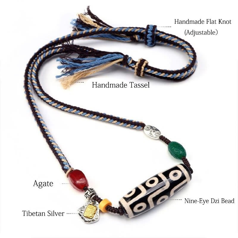 Buddha Stones Tibetan Nine-eye Dzi Bead Protection Braided Rope