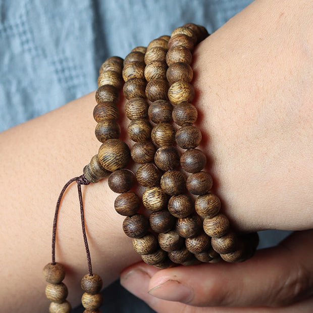 Buddha Stones 108 Mala Beads Huizhou Green Qinan Agarwood Peace Strength Bracelet Mala Bracelet BS 2