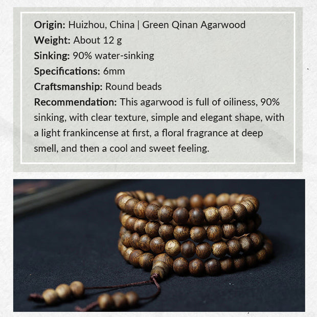 Buddha Stones 108 Mala Beads Huizhou Green Qinan Agarwood Peace Strength Bracelet Mala Bracelet BS 7