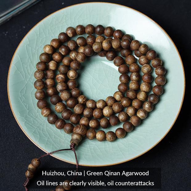 Buddha Stones 108 Mala Beads Huizhou Green Qinan Agarwood Peace Strength Bracelet Mala Bracelet BS 6