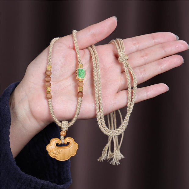 Buddha Stones Tibetan Sandalwood Chinese Lock Charm Protection Necklace Pendant Necklaces & Pendants BS 1