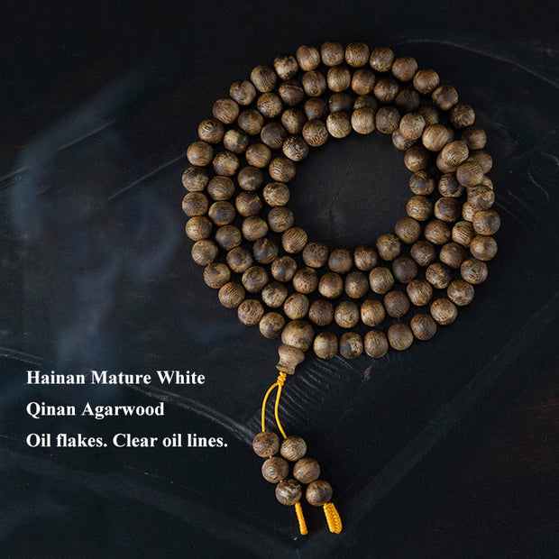 Buddha Stones 108 Mala Beads Hainan White Qinan Agarwood Calm Strength Bracelet Mala Bracelet BS 1