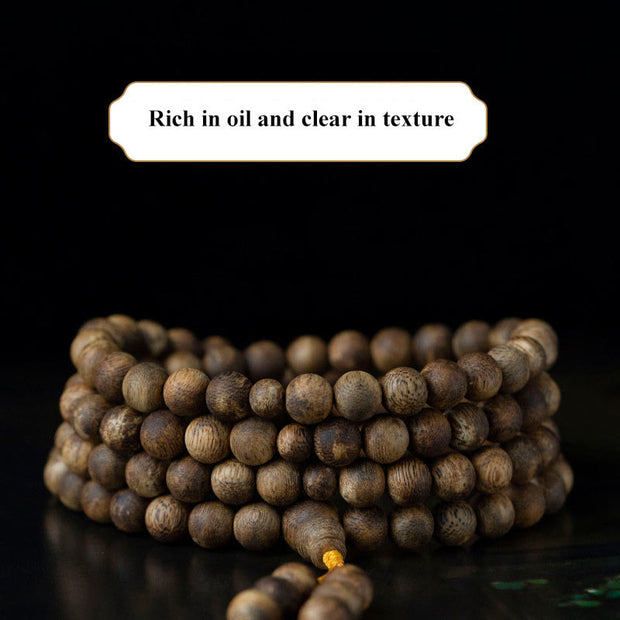 Buddha Stones 108 Mala Beads Hainan White Qinan Agarwood Calm Strength Bracelet Mala Bracelet BS 3