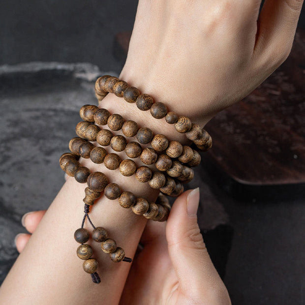 Buddha Stones 108 Mala Beads Hainan White Qinan Agarwood Calm Strength Bracelet Mala Bracelet BS 17