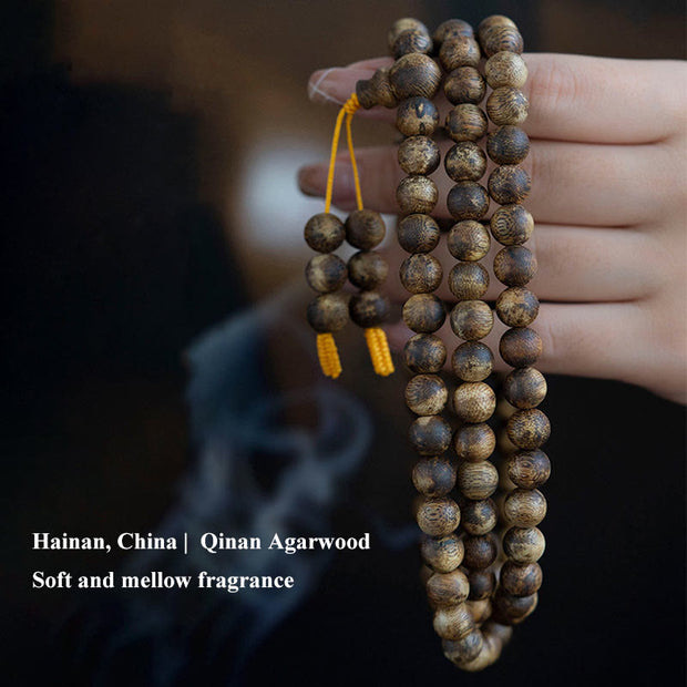 Buddha Stones 108 Mala Beads Hainan White Qinan Agarwood Calm Strength Bracelet Mala Bracelet BS 6