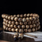 Buddha Stones 108 Mala Beads Hainan White Qinan Agarwood Calm Strength Bracelet Mala Bracelet BS 9