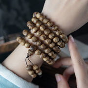 Buddha Stones 108 Mala Beads Hainan White Qinan Agarwood Calm Strength Bracelet Mala Bracelet BS 13