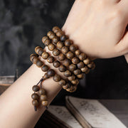 Buddha Stones 108 Mala Beads Hainan White Qinan Agarwood Calm Strength Bracelet Mala Bracelet BS 18