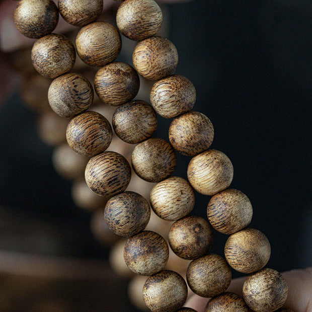 Buddha Stones 108 Mala Beads Hainan White Qinan Agarwood Calm Strength Bracelet Mala Bracelet BS 12