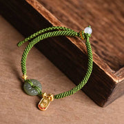 Buddha Stones Green Jade Peace Buckle Green Rope Bracelet Bracelet BS 3