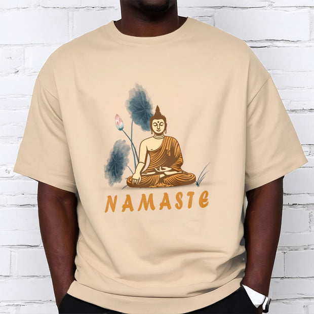 Buddha Stones NAMASTE Buddha Lotus Leaf Tee T-shirt