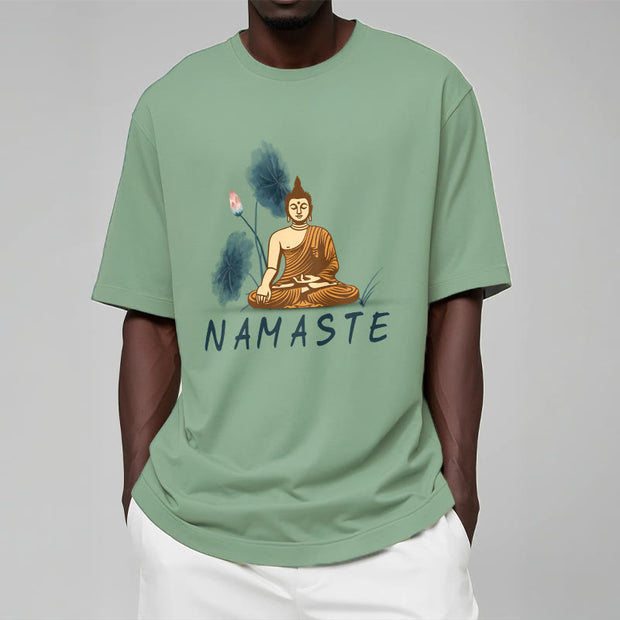 Buddha Stones NAMASTE Buddha Lotus Leaf Tee T-shirt