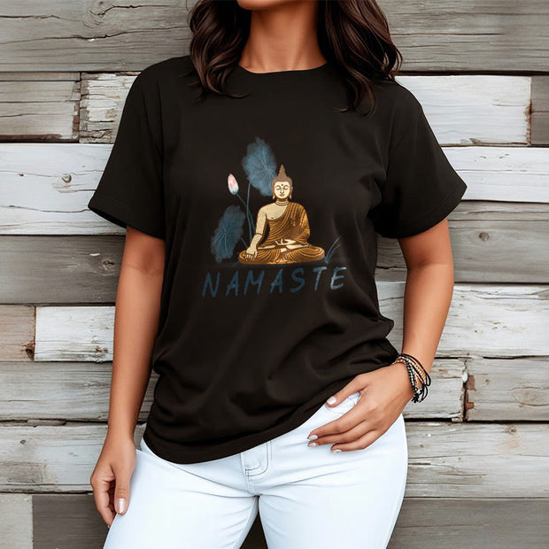 Buddha Stones NAMASTE Buddha Lotus Leaf Tee T-shirt