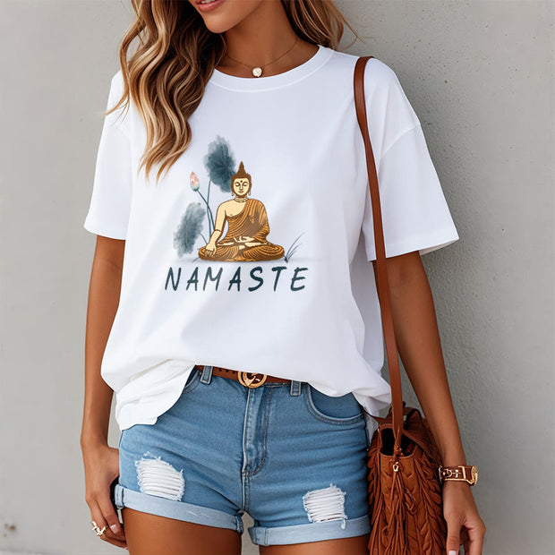 Buddha Stones NAMASTE Buddha Lotus Leaf Tee T-shirt