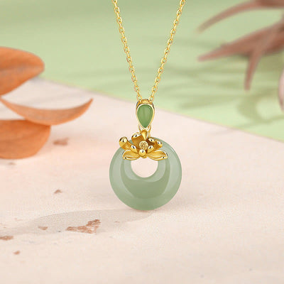 Buddha Stones Jade Lotus Abundance String Necklace Pendant