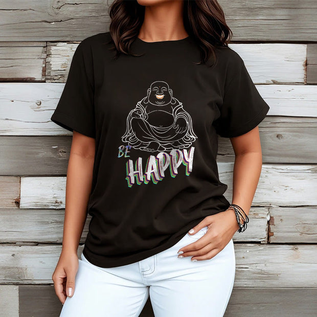 Buddha Stones BE HAPPY Laughing Buddha Tee T-shirt