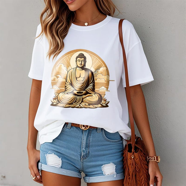 Buddha Stones Sun Auspicious Clouds Buddha Tee T-shirt