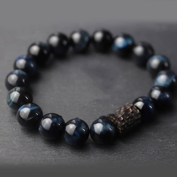 Buddha Stones Tiger Eye Ebony Wood Beads Calm Bracelet Bracelet BS Blue Tiger Eye&Ebony Wood(Wrist Circumference: 14-15cm)