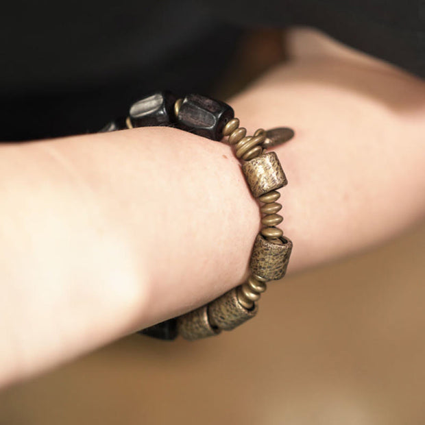 Buddha Stones Vintage Peace Ebony Wood Copper Beads Bracelet Bracelet BS 8