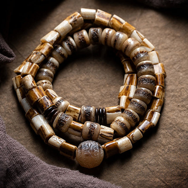 Buddha Stones Tibetan Deer Bone Yak Bone Lucky Balance Bracelet Necklace