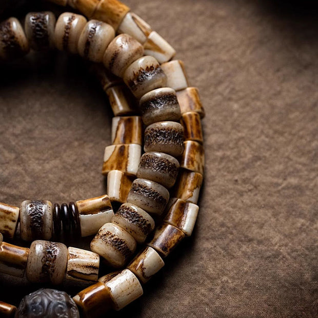 Buddha Stones Tibetan Deer Bone Yak Bone Lucky Balance Bracelet Necklace