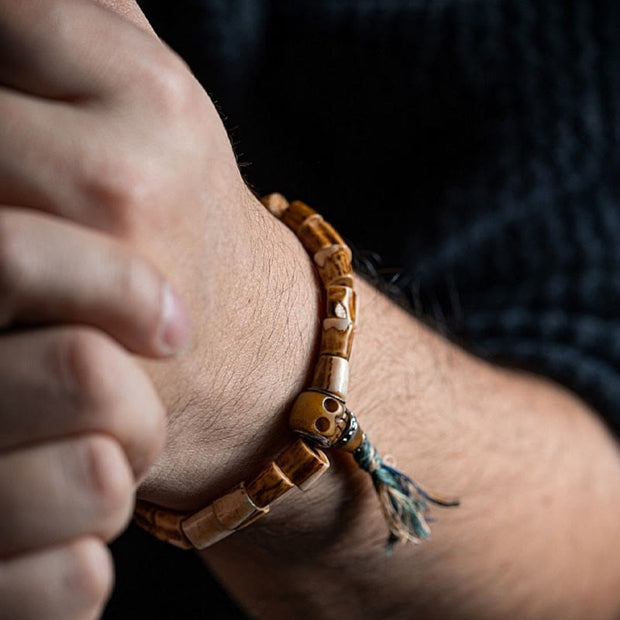 Buddha Stones Tibetan Deer Bone Yak Bone Skull Carved Wisdom Bracelet Bracelet BS 14