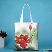 Buddha Stones Lotus Shape Canvas Shoulder Bag Shoulder Bag BS Red Lotus - no zipper