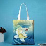 Buddha Stones Lotus Canvas Shoulder Bag Shoulder Bag BS Yellow Lotus Dragonfly - no zipper