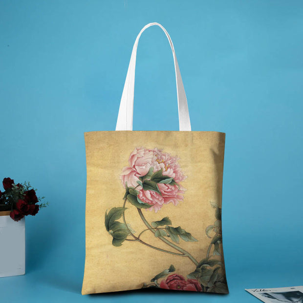 Buddha Stones Canvas Environmental Protection Shoulder Bag Shoulder Bag BS Single peony - no zipper