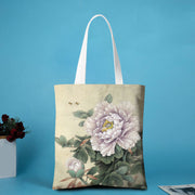 Buddha Stones Canvas Environmental Protection Shoulder Bag Shoulder Bag BS Purple Peony - no zipper