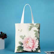 Buddha Stones Canvas Environmental Protection Shoulder Bag Shoulder Bag BS Pink Peony Bee - no zipper