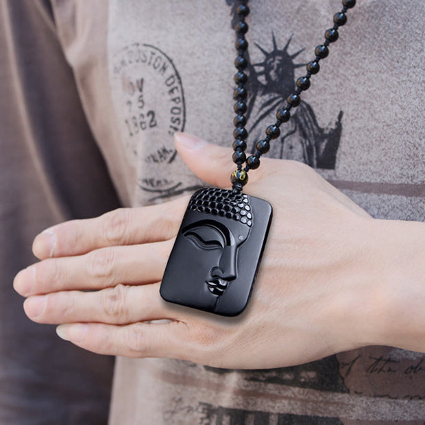 FREE Today: Transform Negative Energy Natural Black Obsidian Buddha Prayer Necklace Pendant FREE FREE 9