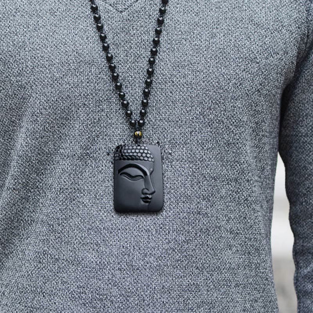 FREE Today: Transform Negative Energy Natural Black Obsidian Buddha Prayer Necklace Pendant FREE FREE 4