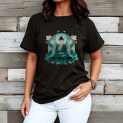 Buddha Stones Close Eyes Green Leaf Buddha Tee T-shirt