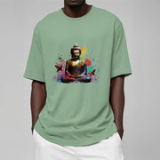 Buddha Stones Colorful Butterfly Flying Meditation Buddha Tee T-shirt