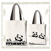 Buddha Stones Large Capacity Handmade Canvas Cute Panda Commuter Shoulder Bag Shopping Bag Shoulder Bag BS Kiss-Kiss(zipper and inner pocket)