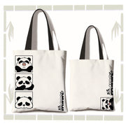 Buddha Stones Large Capacity Handmade Canvas Cute Panda Commuter Shoulder Bag Shopping Bag Shoulder Bag BS 3-Grids Emoji(zipper and inner pocket)