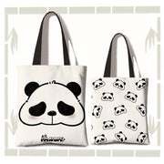 Buddha Stones Large Capacity Handmade Canvas Cute Panda Commuter Shoulder Bag Shopping Bag Shoulder Bag BS Profile(zipper and inner pocket)