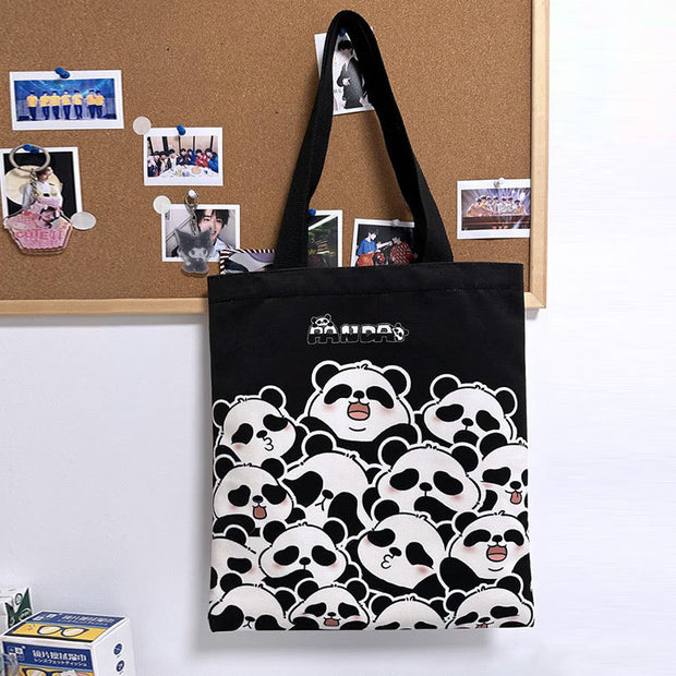 Buddha Stones Handmade Large Capacity Canvas Cute Panda Commuter Shopping Shoulder Bag Shoulder Bag BS 5