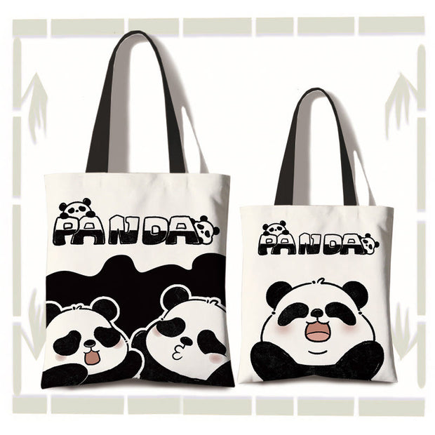 Buddha Stones Handmade Large Capacity Canvas Cute Panda Commuter Shopping Shoulder Bag Shoulder Bag BS Panda(zipper and inner pocket)