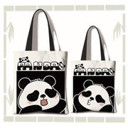 Buddha Stones Handmade Large Capacity Canvas Cute Panda Commuter Shopping Shoulder Bag Shoulder Bag BS Cute Panda(zipper and inner pocket)