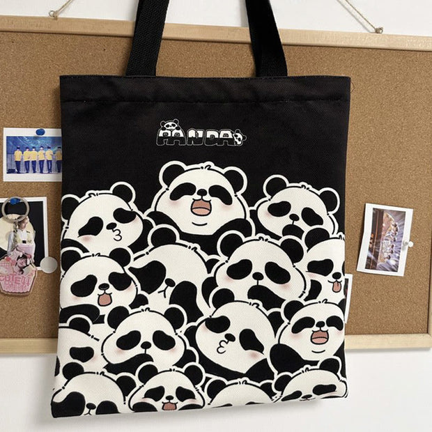 Buddha Stones Handmade Large Capacity Canvas Cute Panda Commuter Shopping Shoulder Bag Shoulder Bag BS 4