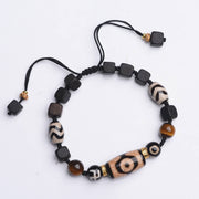 Buddha Stones Tibetan Ebony Wood Three-eyed Dzi Bead Swastika Luck Bracelet Bracelet BS 12