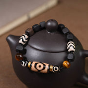 Buddha Stones Tibetan Ebony Wood Three-eyed Dzi Bead Swastika Luck Bracelet Bracelet BS 3